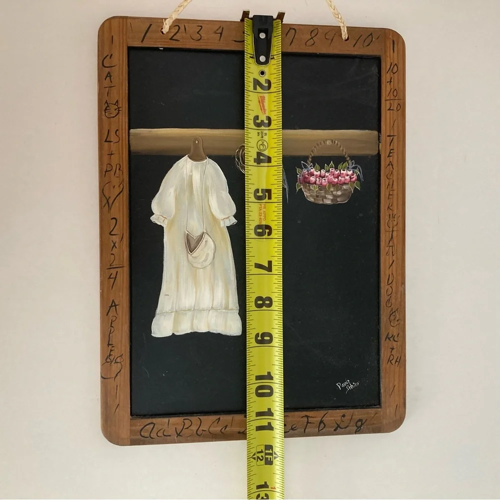 Hand-Painted Wall Hanging Chalkboard with Dress & Basket Folkart by Paula Schier